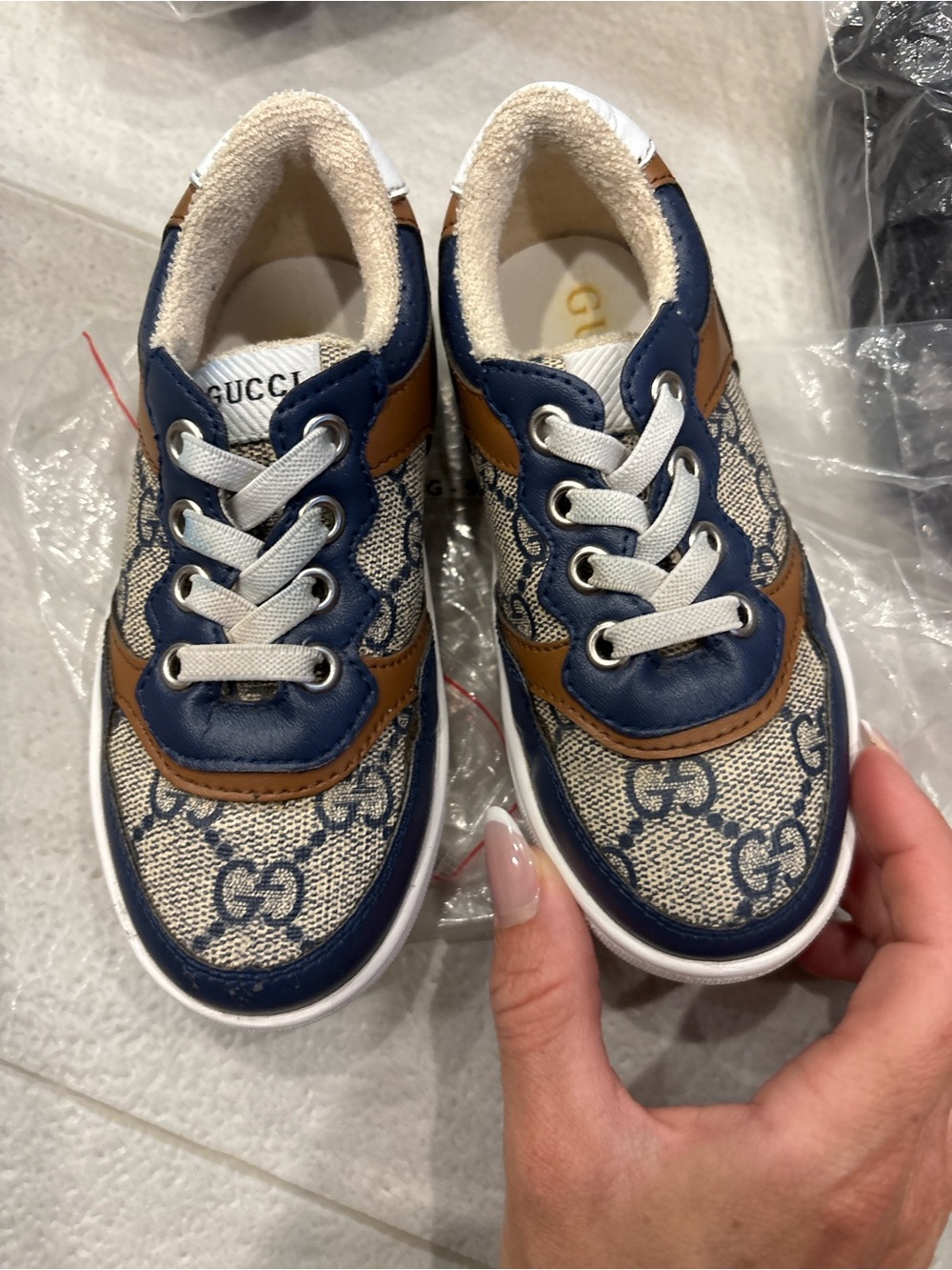 Kids lNavy, Tan & Cream Canvas Sneakers